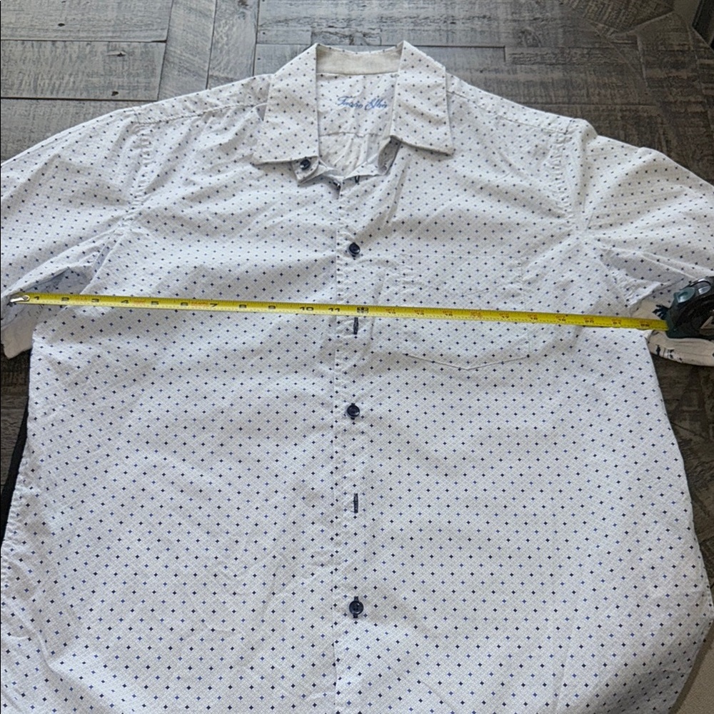 Men's White and Blue Polka Dot Shirt
